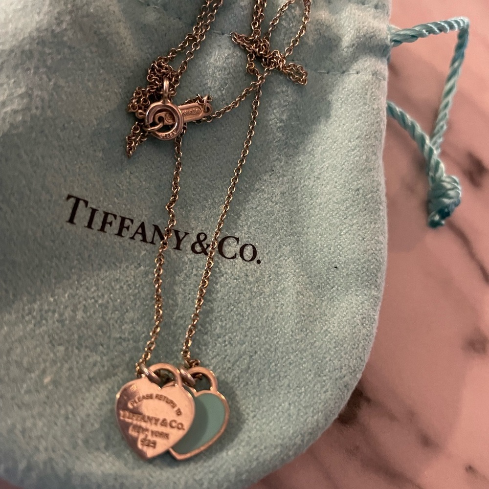 Tiffany blue double heart tag mini necklace